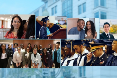 Collage of photographs of students who have benefitted from scholarships at the Elliott School