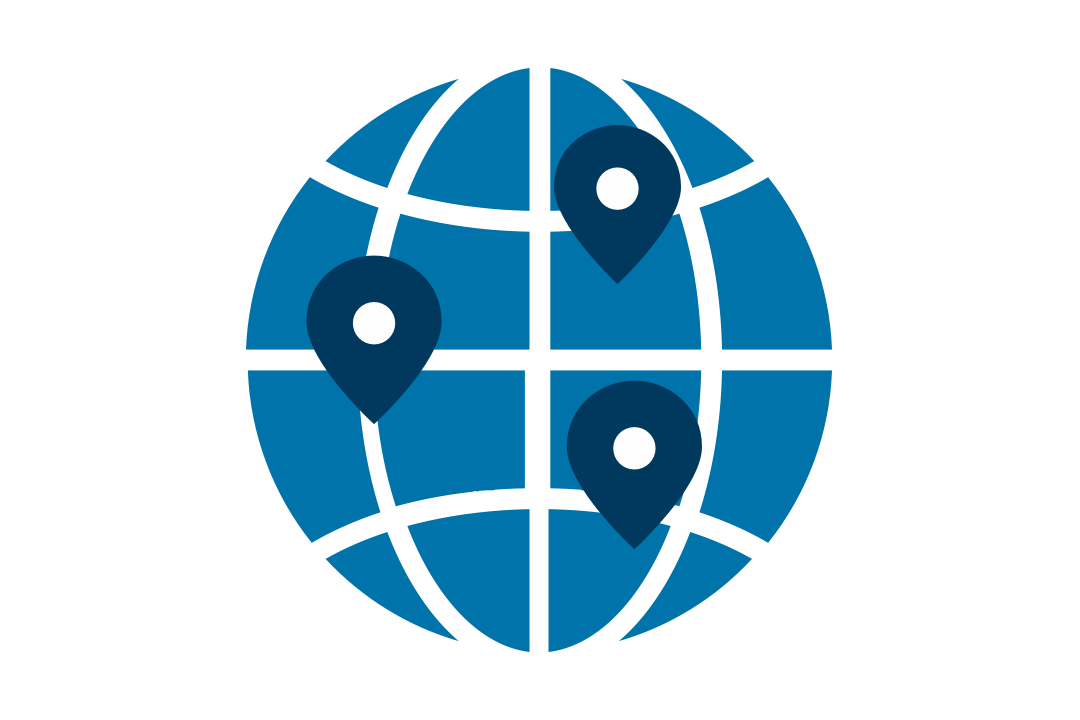 icon: blue globe with three location markers