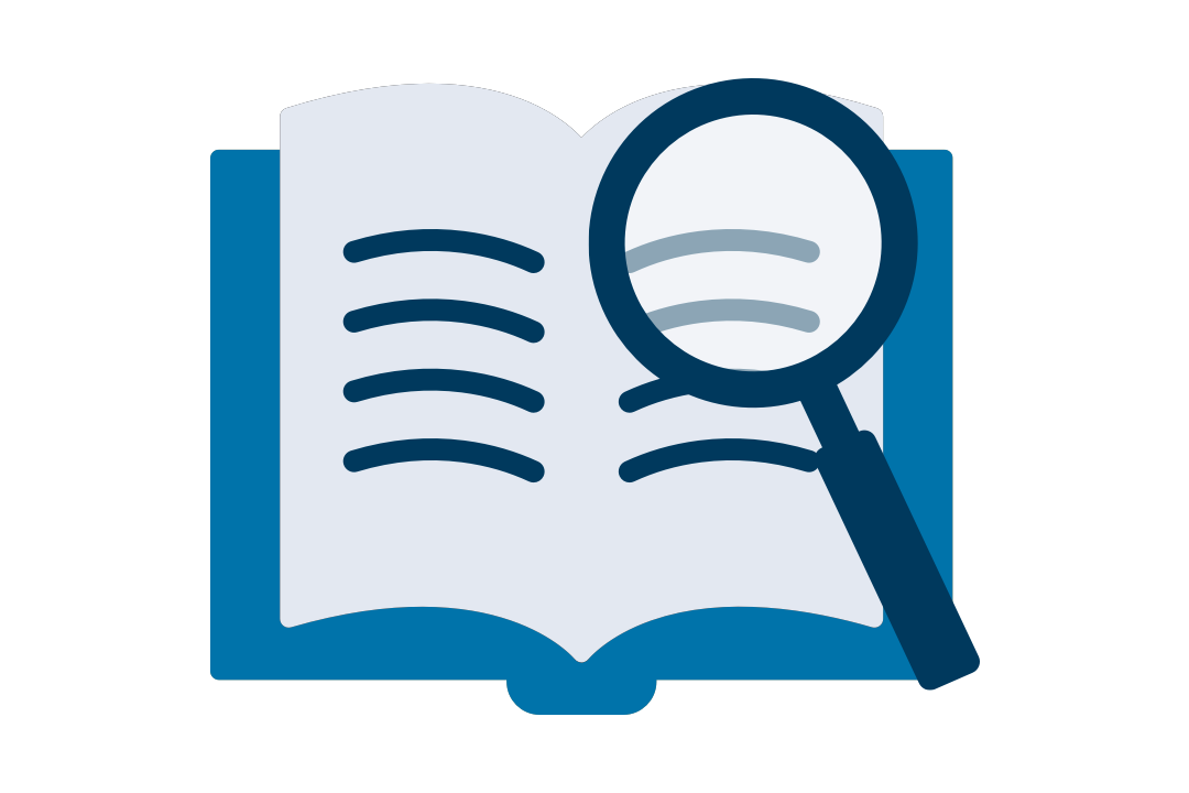 icon: blue book with magnifying glass