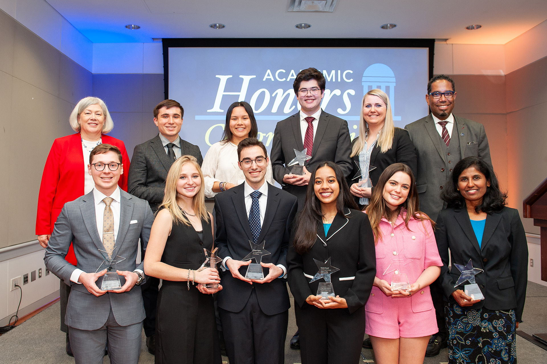 President Ellen M. Granberg and Provost Christopher Alan Bracey recognized the 10 Distinguished Scholars in a ceremony at the University Student Center.