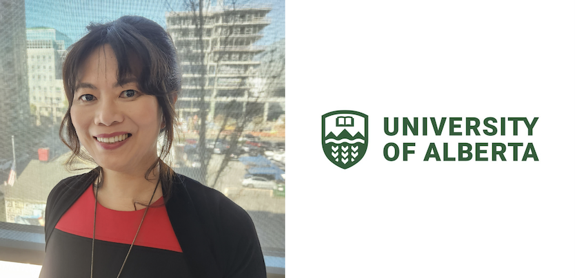 Photo of Professor Alexa Alice Joubin next to University of Alberta logo