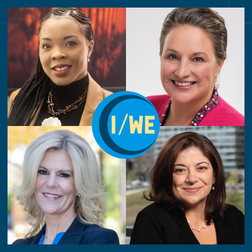 Graphic with headshots for the 4 I/WE panelists