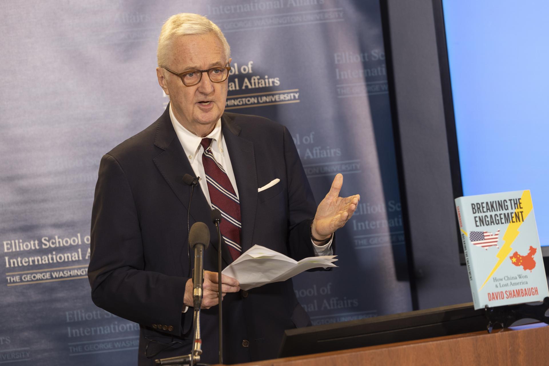 Professor David Shambugh offers remarks at his book launch event.
