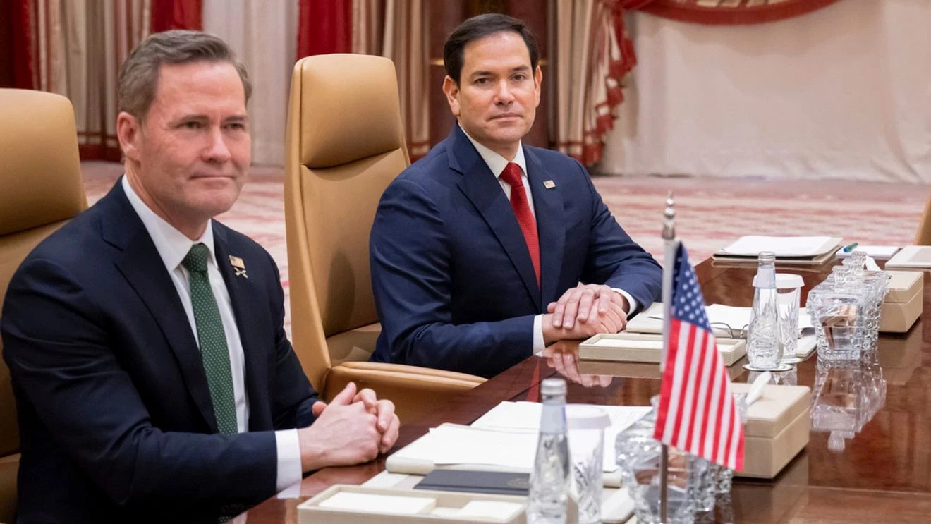 National Security Advisor Mike Waltz, left, and Secretary of State Marco Rubio hold a meeting with Ukrainian officials, in Jeddah, Saudi Arabia