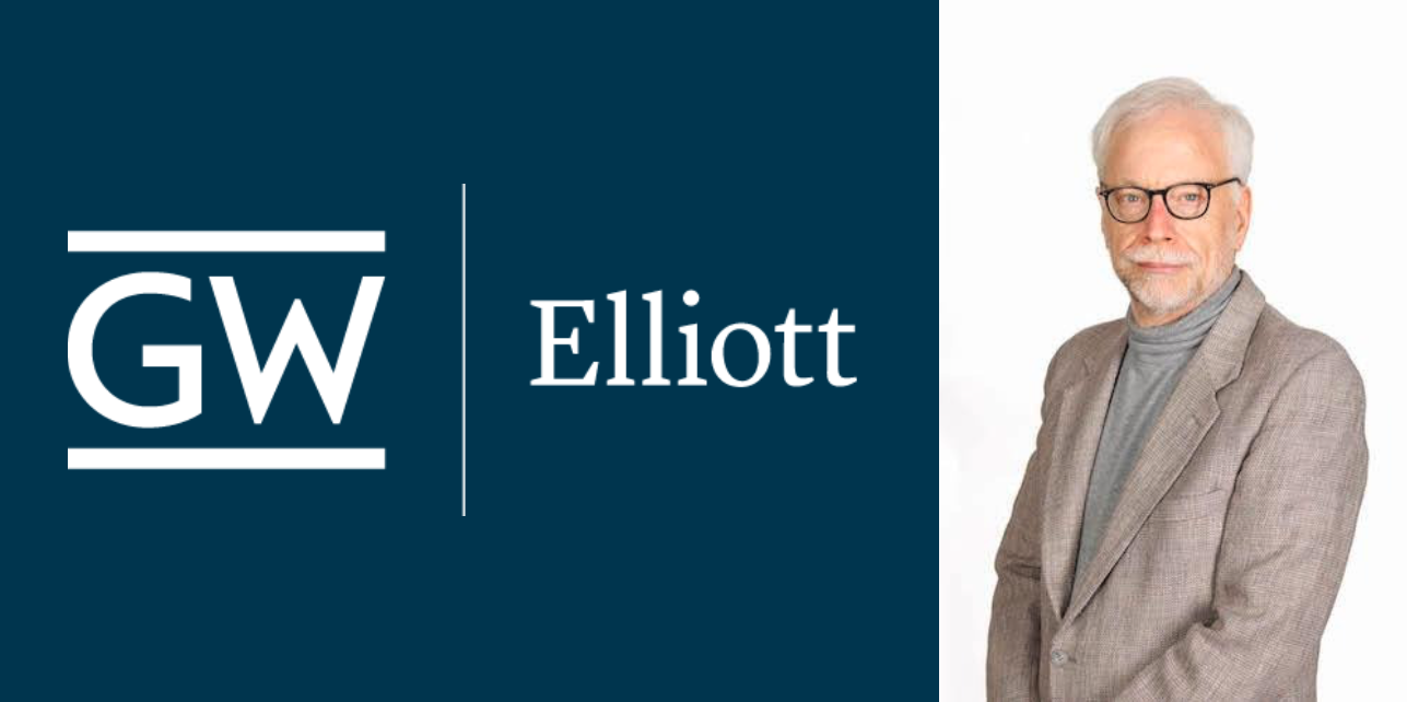 Photo of Professor Nathan Brown next to text reading: "GW | Elliott."