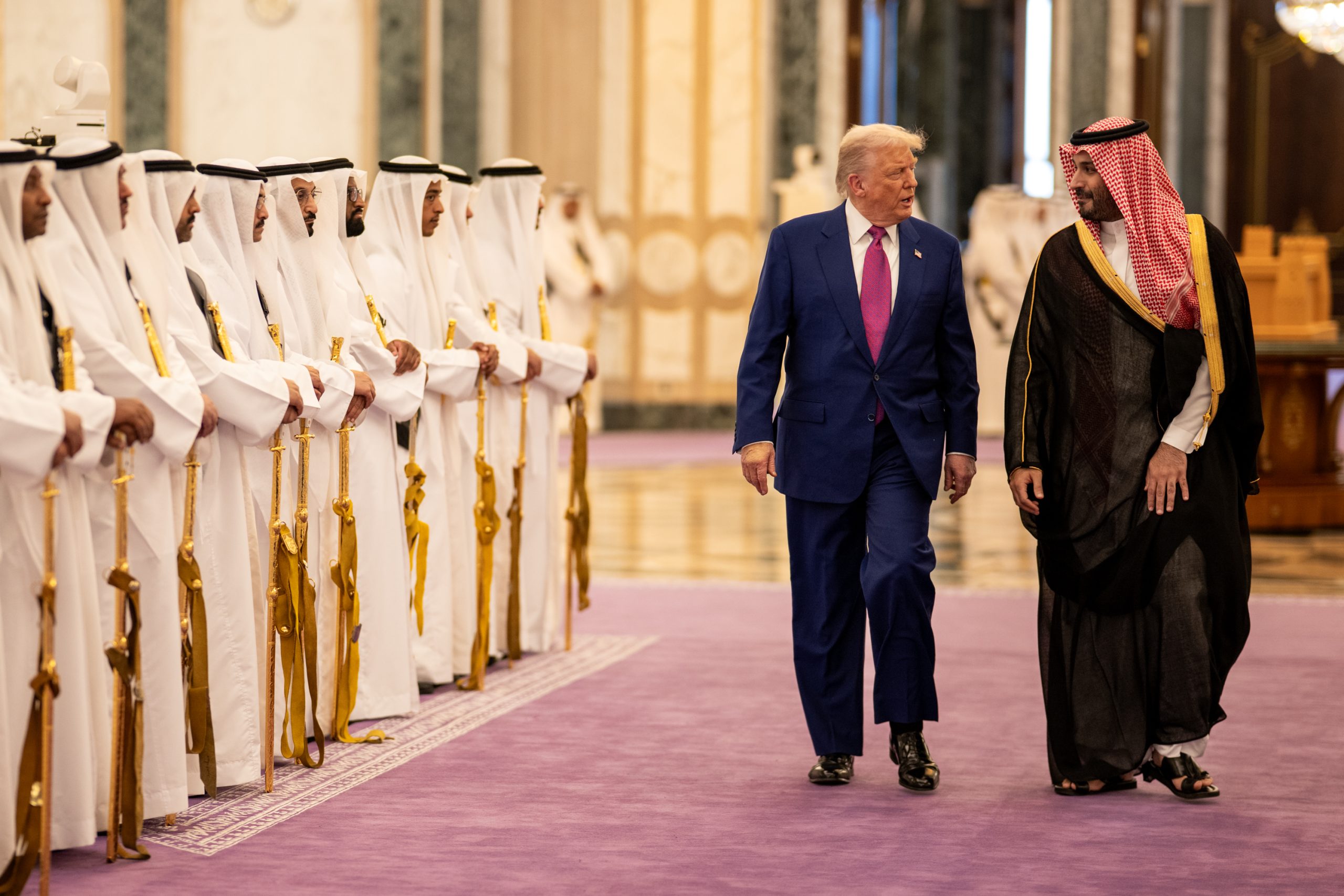 President Donald Trump participates in a welcome ceremony with Saudi Crown Prince Mohammed Bin Salman Al Saud at the Royal Court Palace in Riyadh, Saudi Arabia.