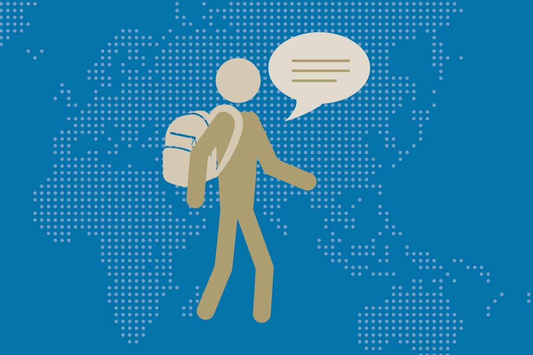 icon: a student walks with a backpack