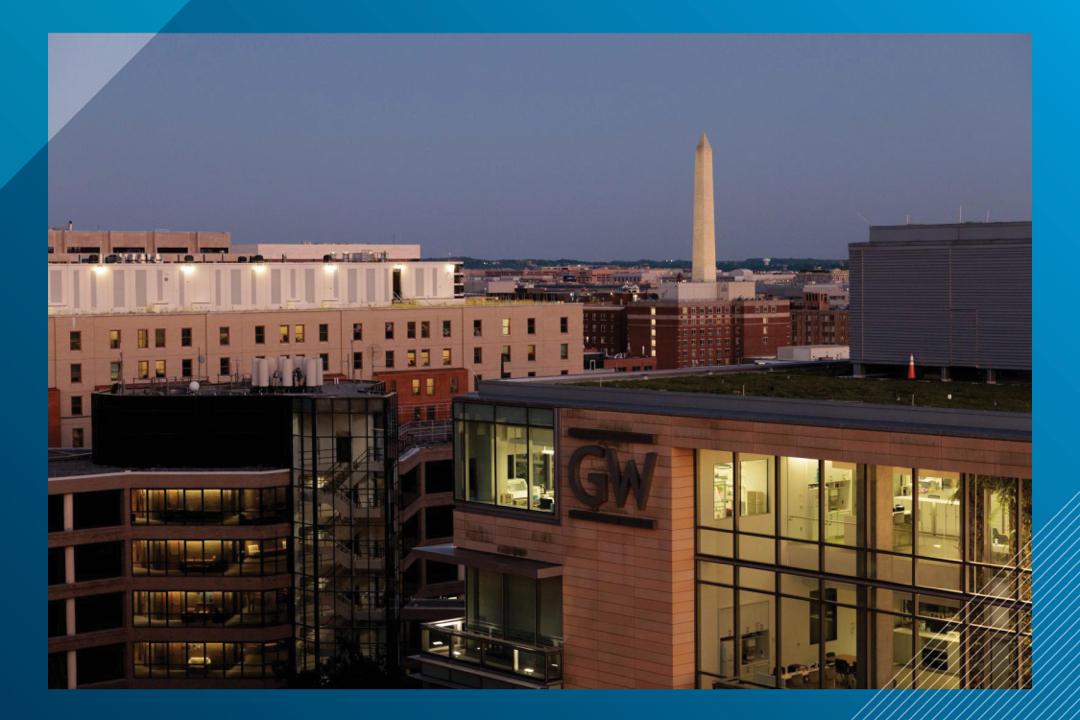 View of the Washington Monument from the top of the Elliott School