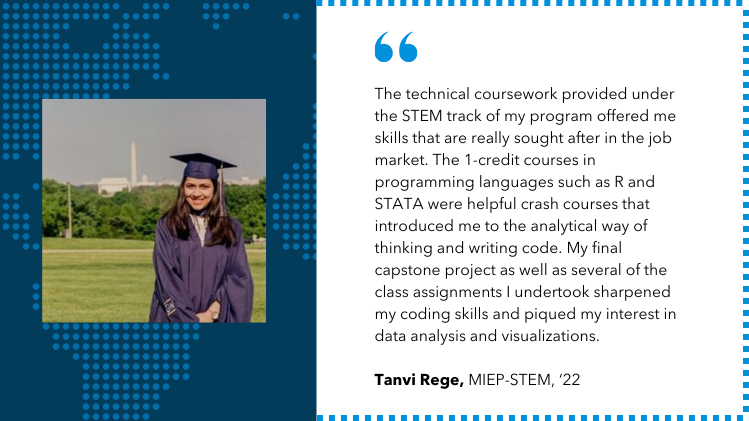 Tanvi Rege, MIEP-STEM, ‘22, testimonial image.