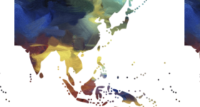 Repeating map image of Asia.