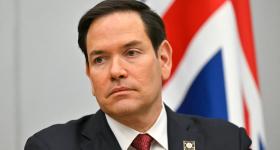 Secretary of State Marco Rubio listens during a meeting on the sidelines of the NATO foreign ministers at NATO headquarters in Brussels on April 4, 2025.