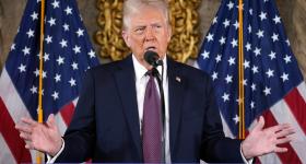 President-elect Donald Trump speaks during a news conference at Mar-a-Lago, on January 7, 2024, in Palm Beach, Florida. 