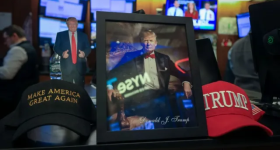 Donald Trump memorabilia on the floor of the New York Stock Exchange (Photo: Michael Nagle/Bloomberg/Getty Images)
