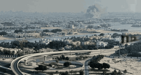 Smoke rises from an explosion, allegedly caused by an Israeli strike, in Doha, Qatar, on Tuesday, Sept. 9, 2025.