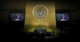 Syrian Transitional President Ahmad al-Sharaa delivers a speech before the UN General Assembly in New York.