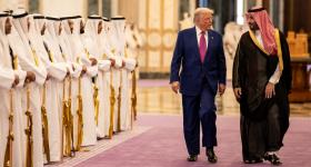 President Donald Trump participates in a welcome ceremony with Saudi Crown Prince Mohammed Bin Salman Al Saud at the Royal Court Palace in Riyadh, Saudi Arabia.