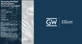 Surveying the Food Aid Ecosystem: Six Months Post-USAID, Authored by Caitlin Grady, Maryam Zarnegar Deloffre, Erica Gralla, Sydney Pryor, Marcia Croff, and Emily Greenhalgh. GW | Elliott
